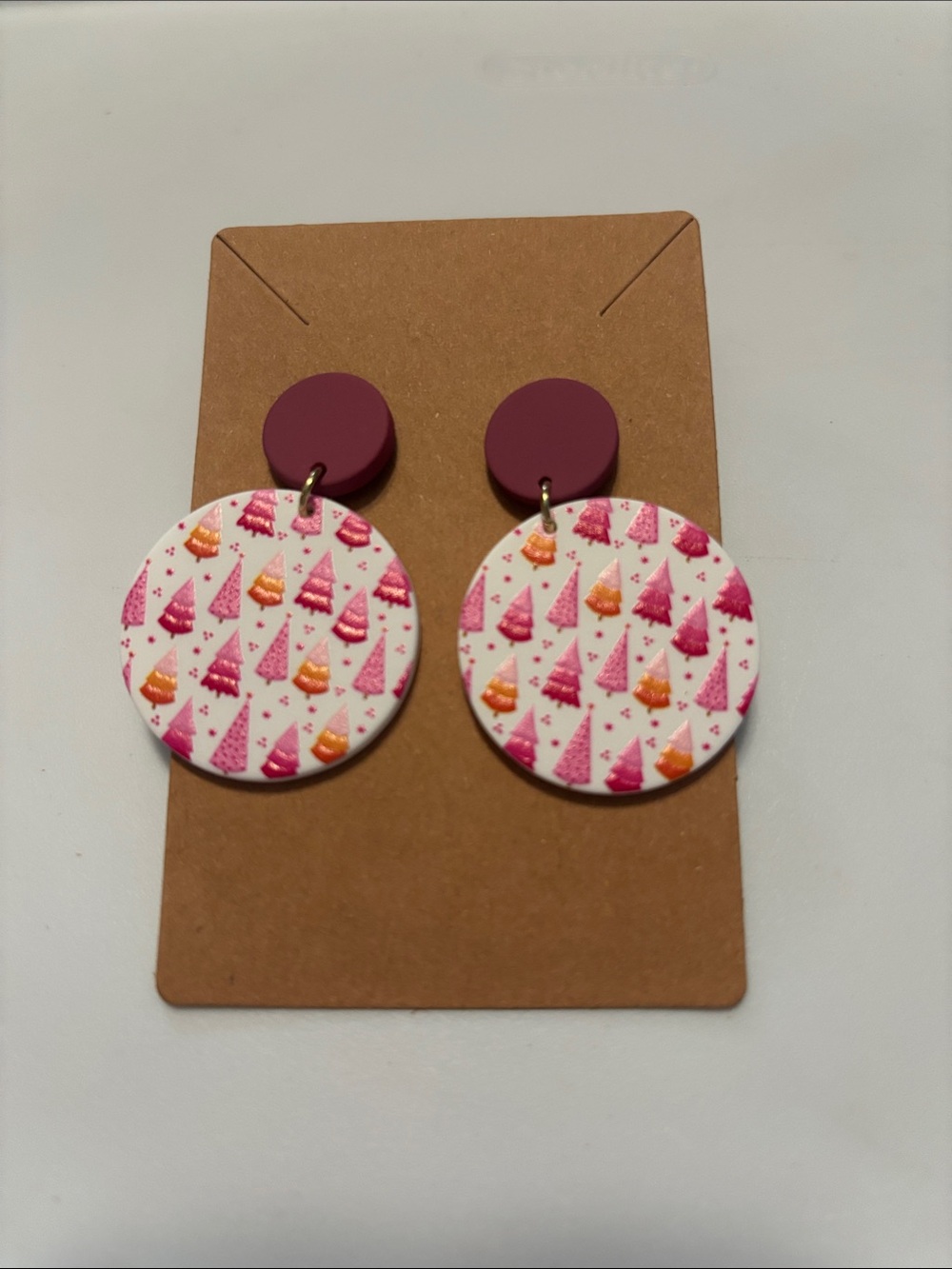 Fashion Jewelry Pink and Orange Tree Print Drop Earrings